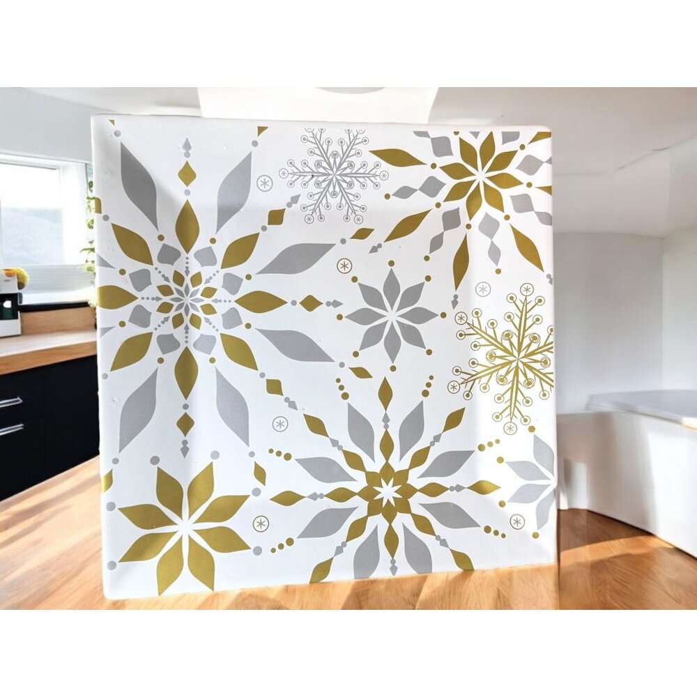 Metallic Frost Square Platter With Gold & Silver Snowflake Design